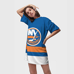 Футболка женская длинная New York Islanders, цвет: 3D-принт — фото 2