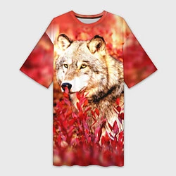 Женская длинная футболка Осенний волк