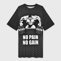 Футболка женская длинная No pain, no gain, цвет: 3D-принт