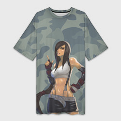 Женская длинная футболка Военная девушка Тифа Локхарт - Final Fantasy