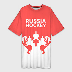Футболка женская длинная Russia Hockey, цвет: 3D-принт