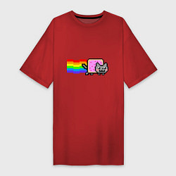 Футболка женская-платье Nyan Cat, цвет: красный