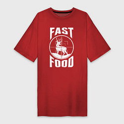 Футболка женская-платье FAST FOOD олень в прицеле, цвет: красный