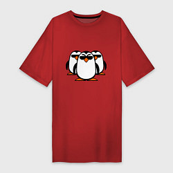 Футболка женская-платье Банда пингвинов, цвет: красный