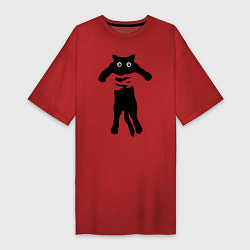 Женская футболка-платье Черный кот в руках