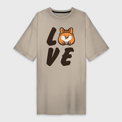 Футболка женская-платье Love Corgi, цвет: миндальный