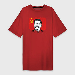 Футболка женская-платье Сталин и флаг СССР, цвет: красный
