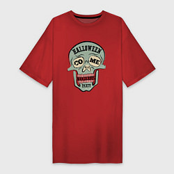 Футболка женская-платье Halloween Skull Retro, цвет: красный