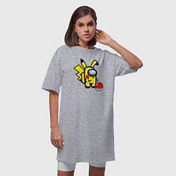 Футболка женская-платье Among us Pikachu and Pokeball, цвет: меланж — фото 2