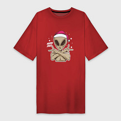 Футболка женская-платье Alien Santa, цвет: красный