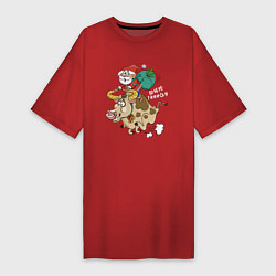 Женская футболка-платье Санта на олене