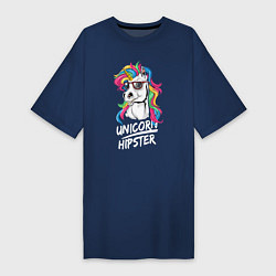 Футболка женская-платье Unicorn hipster, цвет: тёмно-синий