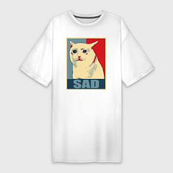 Футболка женская-платье Sad Cat, цвет: белый
