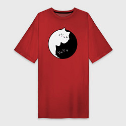Футболка женская-платье Yin and Yang cats, цвет: красный