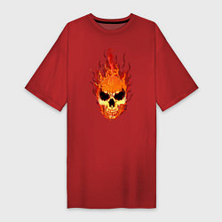 Футболка женская-платье Fire flame skull, цвет: красный