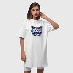 Футболка женская-платье Кот в лыжных очках, цвет: белый — фото 2
