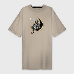 Женская футболка-платье Космонавт пьет кофе на луне