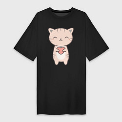 Женская футболка-платье Кот с сердечком