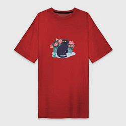 Женская футболка-платье Кот, лягушка и клумба