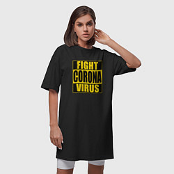 Футболка женская-платье Fight Corona Virus, цвет: черный — фото 2