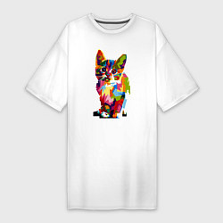 Женская футболка-платье Разноцветный кот