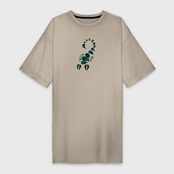 Женская футболка-платье Скорпион в раскраске листья