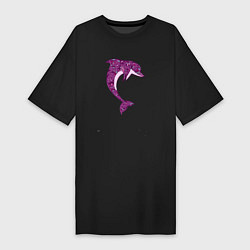 Футболка женская-платье Дельфин розовый, цвет: черный