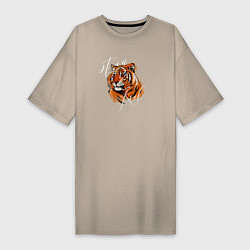 Футболка женская-платье Tiger Stay real, цвет: миндальный