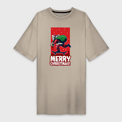 Женская футболка-платье Santa on a skateboard