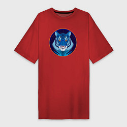 Футболка женская-платье Голубой водяной тигр символ 2022 года, цвет: красный