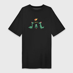 Женская футболка-платье Динозаврики и елка