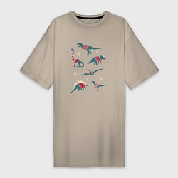 Женская футболка-платье Динозавры и новый год