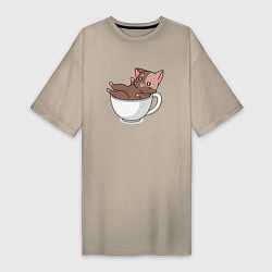 Женская футболка-платье Милый Котик в чашке