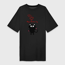 Футболка женская-платье Cat and Valentines Day, цвет: черный