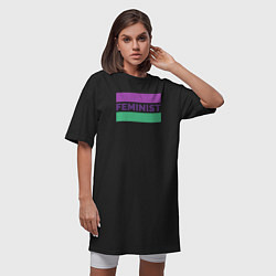 Футболка женская-платье Феминист, цвет: черный — фото 2