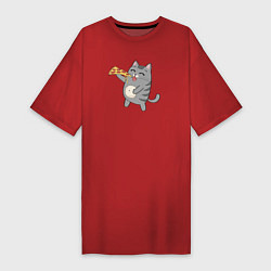 Женская футболка-платье Кот с кусочком пиццы