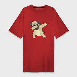 Футболка женская-платье Дэббинг мопс в чёрных очках - Dabbing dog, цвет: красный