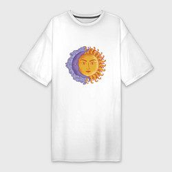 Футболка женская-платье Солнца и луна с лицами, цвет: белый
