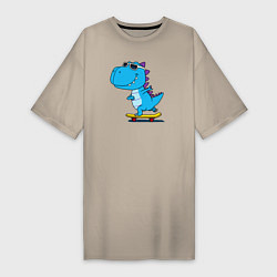 Женская футболка-платье Динозавр скейтбордист