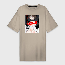 Женская футболка-платье Девушка и надпись Senpai Ahegao