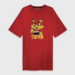 Женская футболка-платье Japanese Fox Eating Ramen Японская лиса ест Рамен