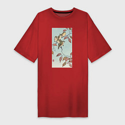 Футболка женская-платье Birds on a Branch Птицы на ветке, цвет: красный