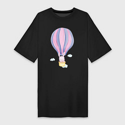 Женская футболка-платье Милый Крольчонок Взлетает На Воздушном Шаре