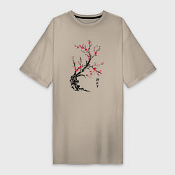 Женская футболка-платье Сакура с иероглифами