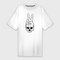 Женская футболка-платье Череп и жест победы The skull and the gesture of v