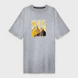 Женская футболка-платье Горный Пейзаж в штрихах Mountain Landscape Strokes