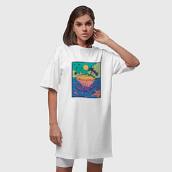 Футболка женская-платье Тропический остров и Кит, цвет: белый — фото 2