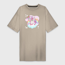 Женская футболка-платье Единорог на радужном облаке
