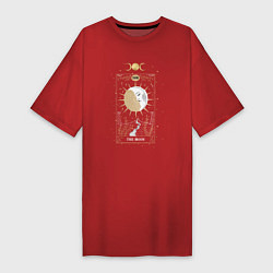 Футболка женская-платье Карта Таро луна эзотерика мистика, цвет: красный
