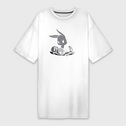 Женская футболка-платье Кролик среди черепов A rabbit among skulls